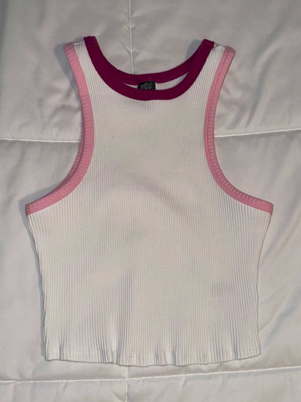 wild fable White Ribbed Tank with Pink & Magenta Trim